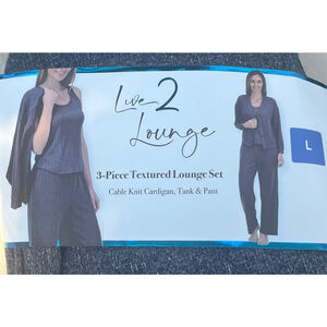 Women's Live 2 Lounge Navy 3-Piece Textured Lounge Set L NWT